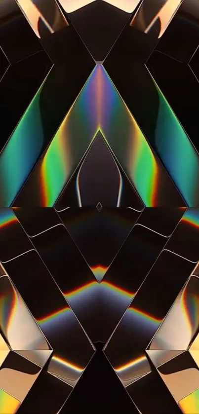 Colorful geometric pattern with rainbow spectrum effect on black background.