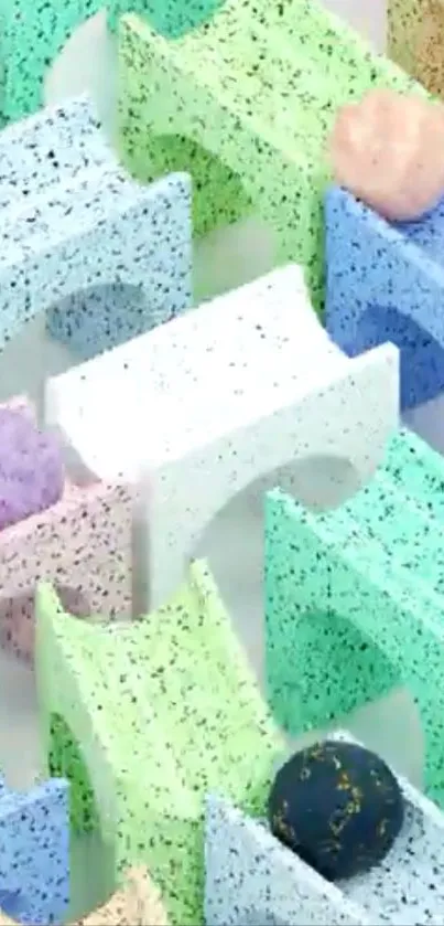 Colorful 3D geometric pattern wallpaper with pastel shades.