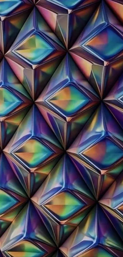 Geometric pattern with vivid iridescent colors on a mobile wallpaper.