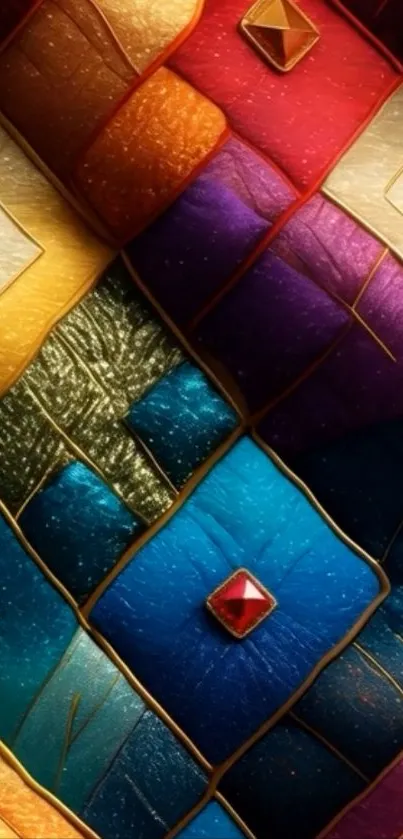 Colorful geometric pattern with vibrant diamond shapes.