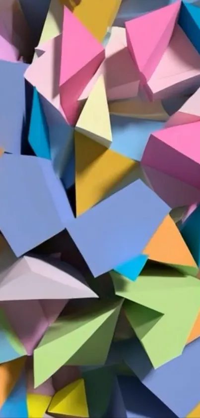Colorful geometric 3D shapes in abstract pattern wallpaper.