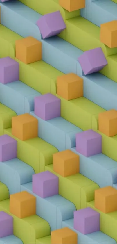 3D geometric pastel cubes on mobile wallpaper.