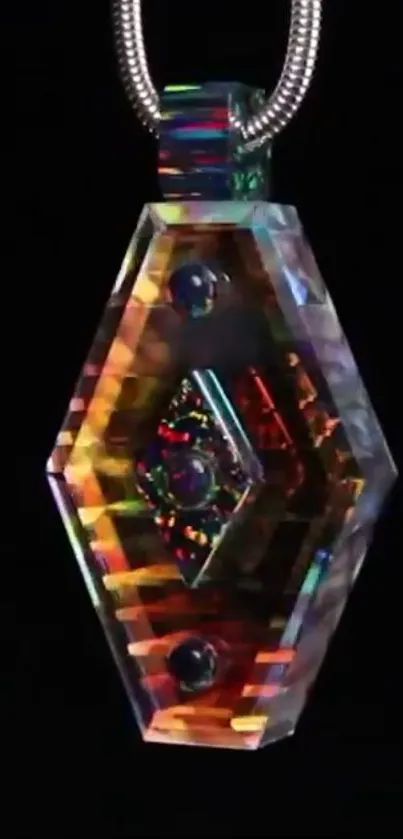 Vibrant geometric pendant with colorful crystal design