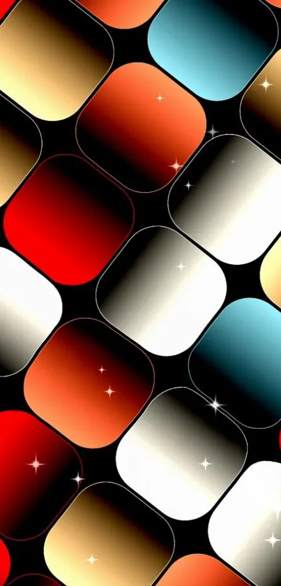 Vibrant colorful geometric mobile wallpaper with rounded squares.