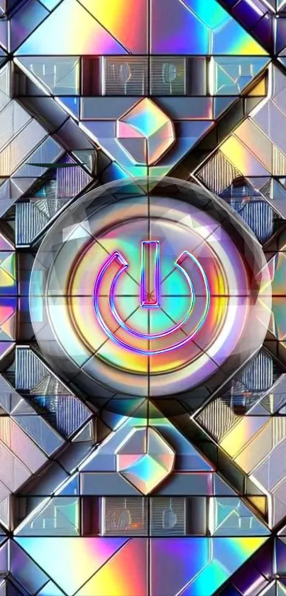 A vibrant geometric design with neon tech elements for a mobile wallpaper.