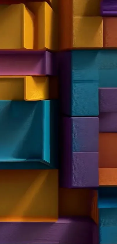 Vibrant geometric wallpaper with colorful 3D blocks design.