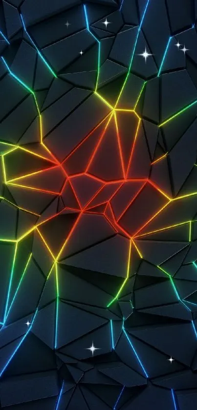 Colorful geometric wallpaper with neon lines.