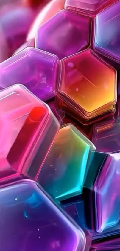 Colorful 3D hexagonal shapes mobile wallpaper.