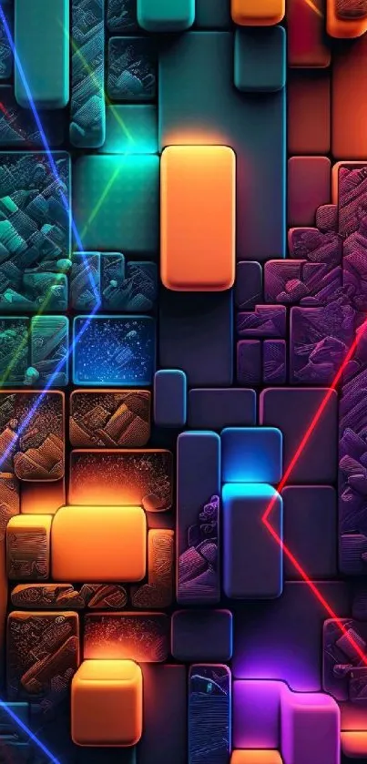 Colorful geometric wallpaper with neon rectangles for mobile.