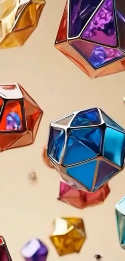 Colorful geometric shapes floating wallpaper.