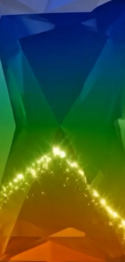 Colorful geometric pattern with sparkles on a vibrant mobile wallpaper.