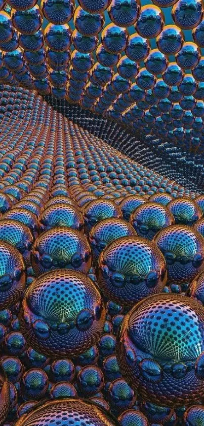 Abstract 3D spheres with blue metallic texture and futuristic design.