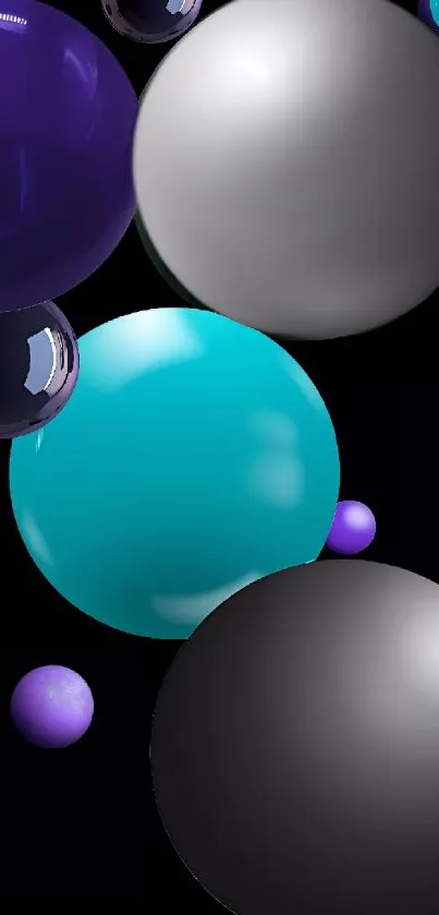Colorful 3D spheres on a black background.
