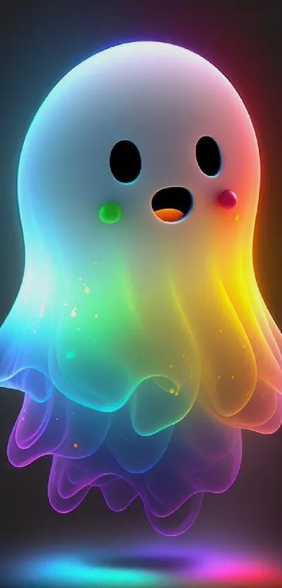 Colorful glowing ghost mobile wallpaper with rainbow hues.