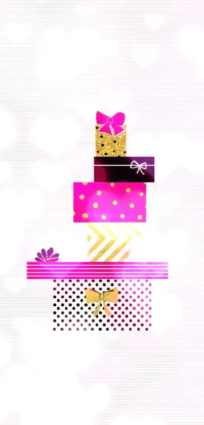 Colorful gift boxes stacked with bows, stylish mobile wallpaper.