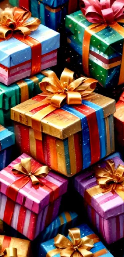 Colorful wrapped presents with bows