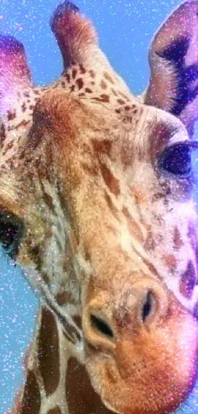 Colorful giraffe with cosmic background for phone wallpaper.