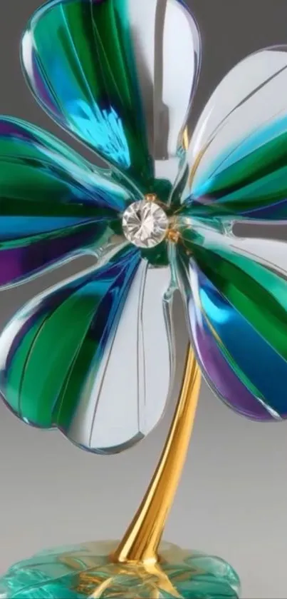 Elegant glass flower with blue and green petals.