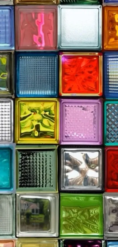 Colorful glass panels forming a geometric pattern.