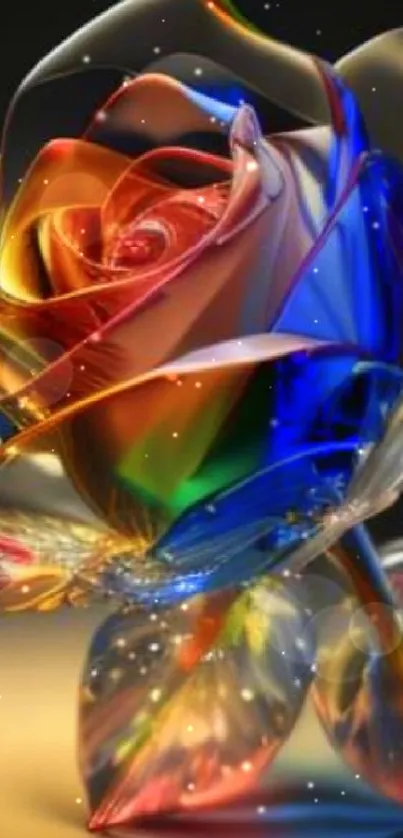 Colorful glass rose with vibrant hues in digital art wallpaper.