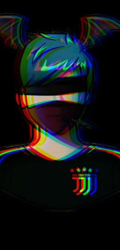 Colorful glitch art wallpaper with futuristic character.