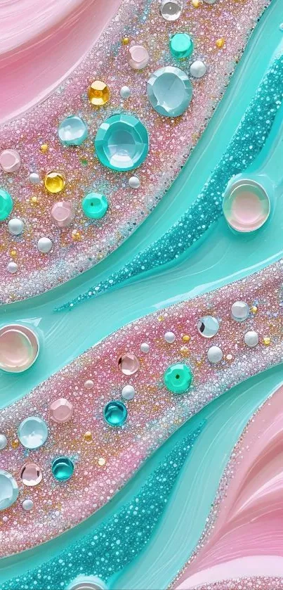 Colorful abstract wallpaper with glitter and gemstones.