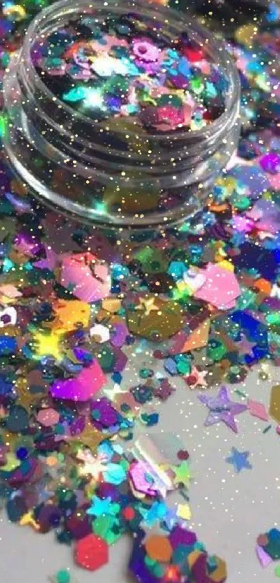 Bright and colorful glitter scattered across a surface for a lively phone background.