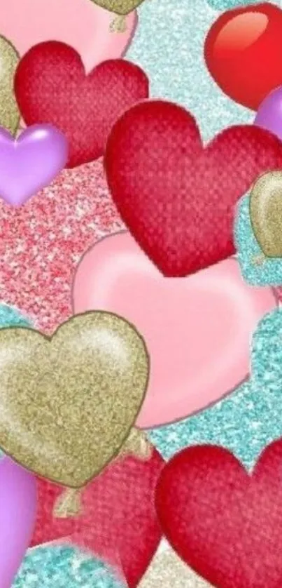 Colorful glitter heart wallpaper with vibrant design.