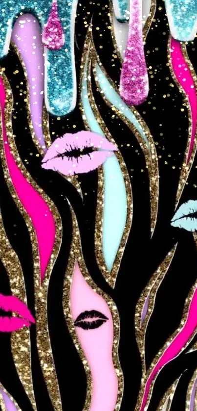 Vibrant glitter lips on a bold black background.