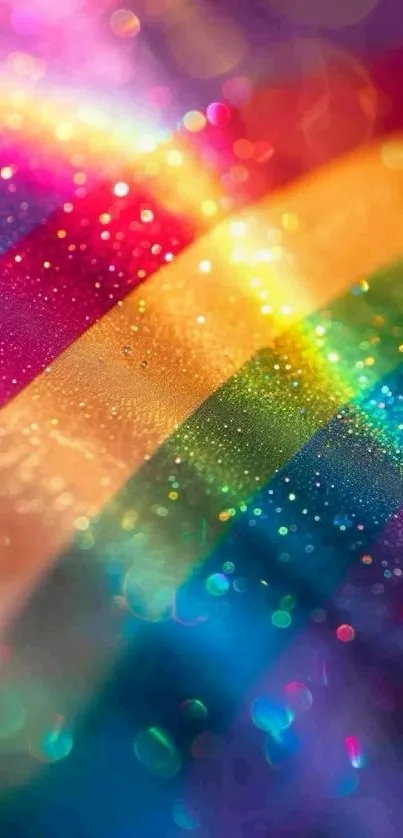 Vibrant rainbow sparkle wallpaper with colorful stripes and glitter.