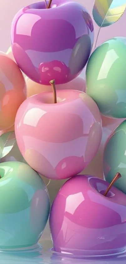 Colorful stack of glossy apples with pastel hues