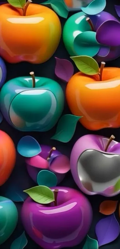 Colorful glossy apples with vibrant design.