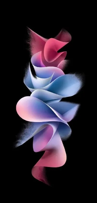 Abstract swirl with pastel gradients on black background.