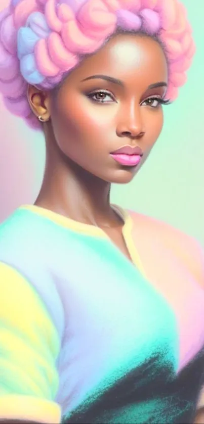 Colorful portrait with pastel gradients on a mobile wallpaper.