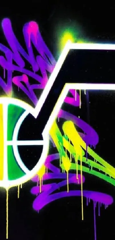 Colorful graffiti with abstract design on a black background.