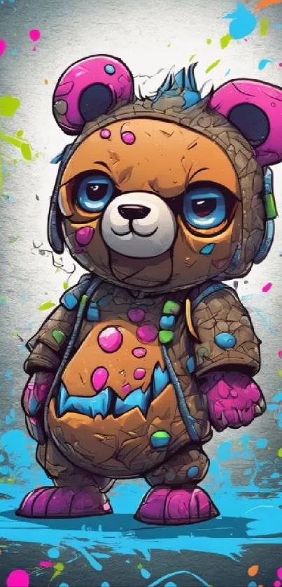 Colorful graffiti-style teddy bear art wallpaper.