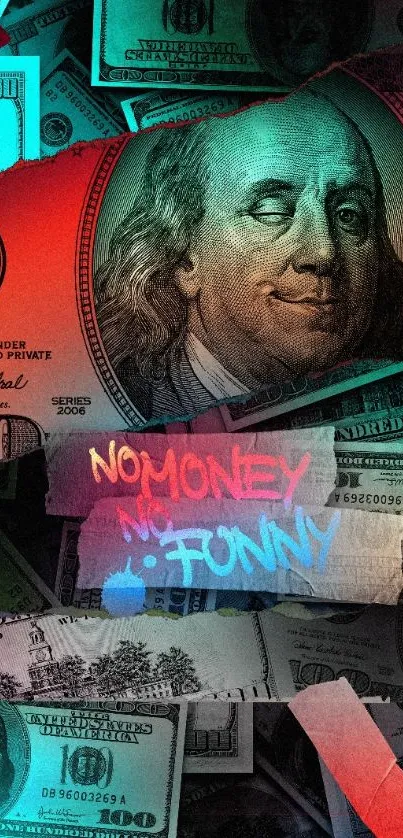 Vibrant graffiti on dollar bill wallpaper.