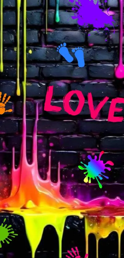 Colorful graffiti love design on mobile wallpaper.