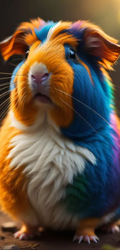 Colorful guinea pig with vibrant fur in warm shades, perfect phone wallpaper.