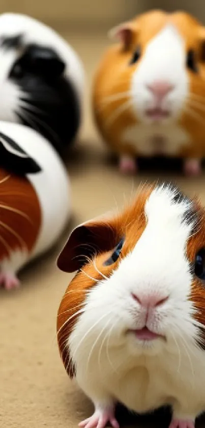 Vibrant guinea pig group on beige background.