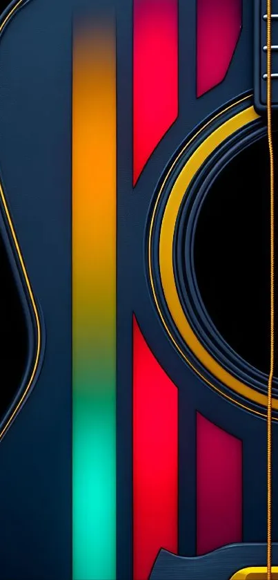 Colorful abstract guitar art with vibrant strings.