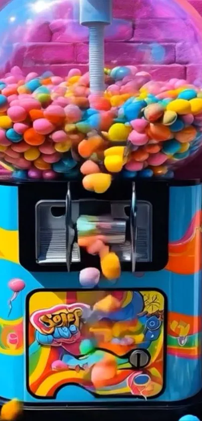 Colorful gumball machine with vibrant candies.