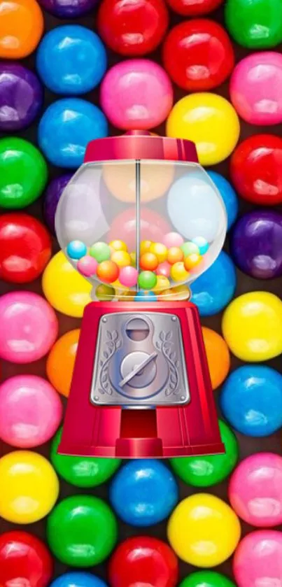 Colorful gumball machine with candy balls wallpaper.