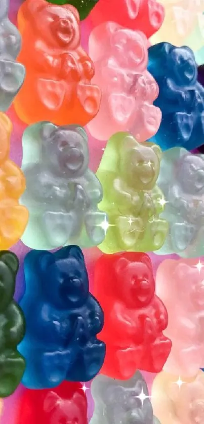 Colorful gummy bear pattern mobile wallpaper.