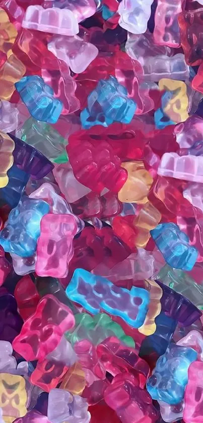 Vibrant multicolored gummy bears, perfect for a lively wallpaper.