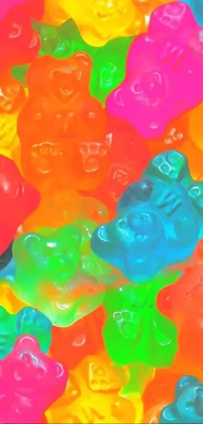 Colorful gummy bears in neon hues for a fun wallpaper.