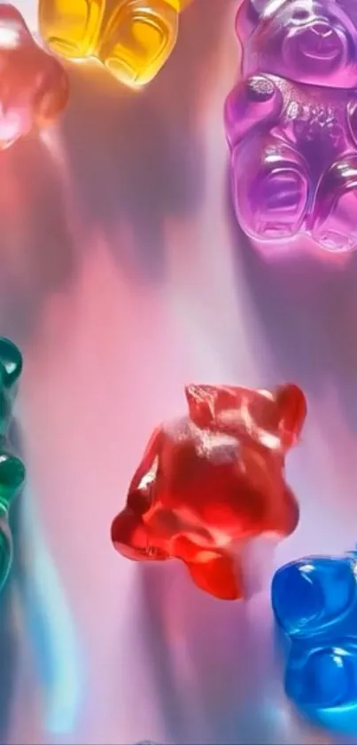 Colorful gummy bears creating a lively phone wallpaper.