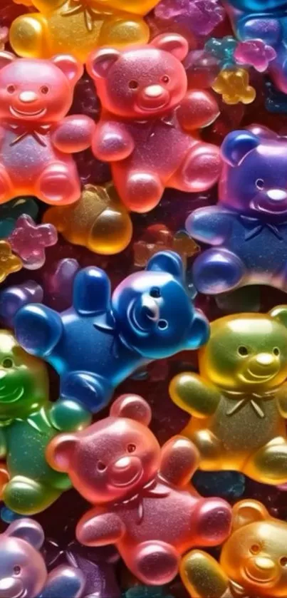 Vibrant colorful gummy bears mobile wallpaper.