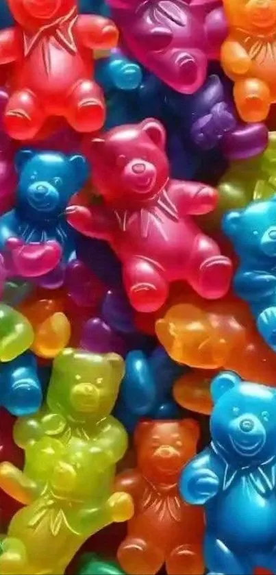 Colorful gummy bears arranged closely together.