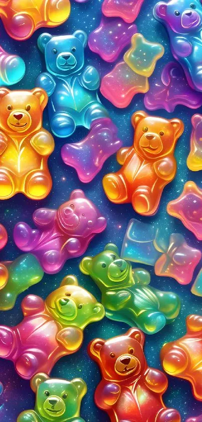 Colorful gummy bears on a starry blue background wallpaper.